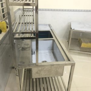 Chậu rửa 2 hố có bàn, có kệ 11682